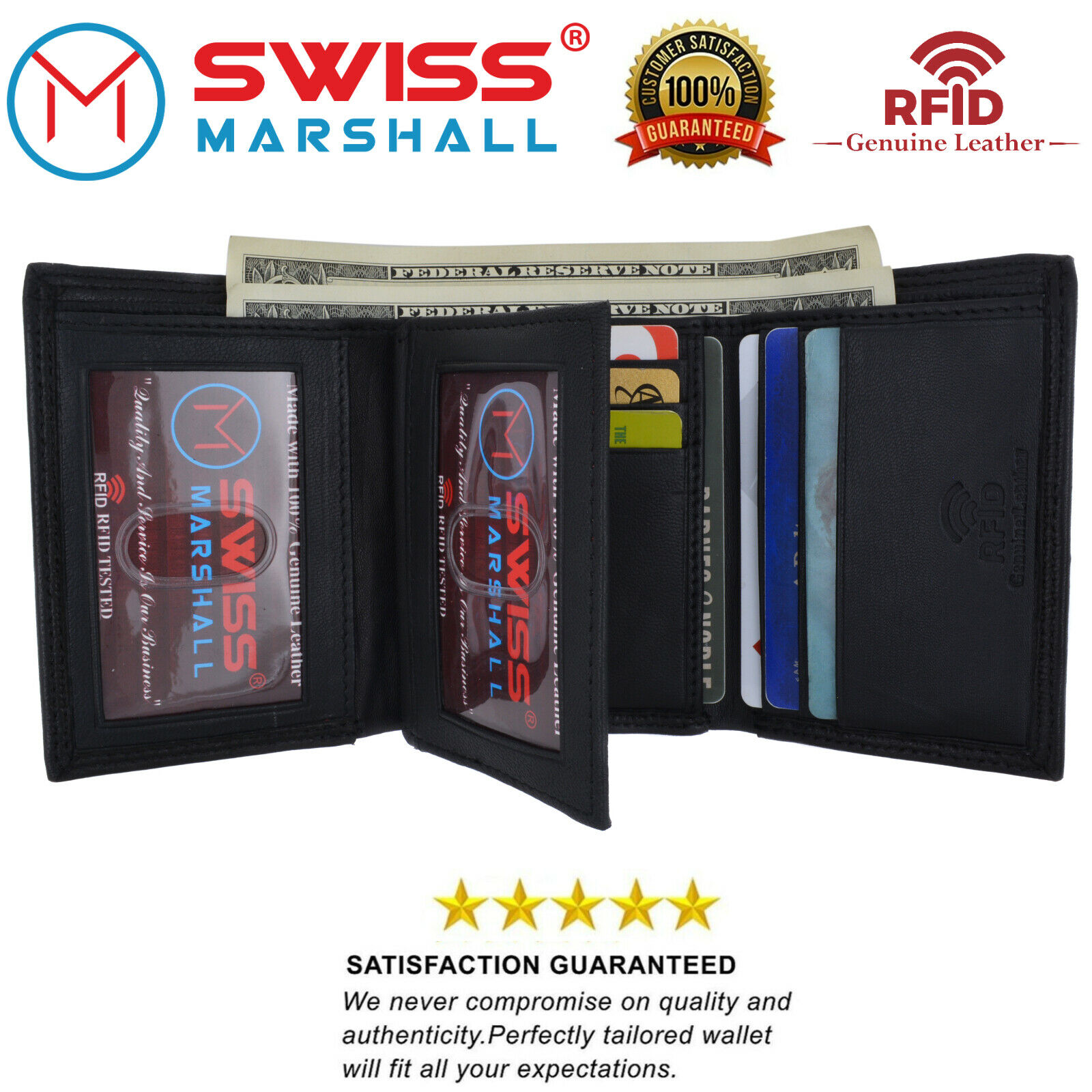 Swiss Marshall Men's Rfid Blocking Premium Leather Classic Trifold Wallet