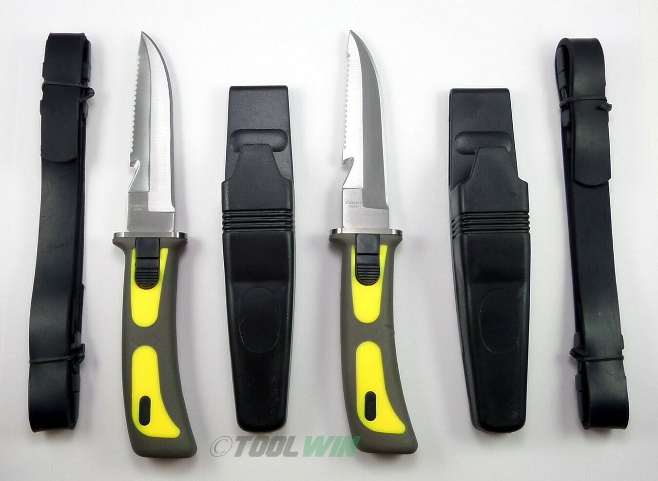 2 Scuba Diving Knives And Leg & Arm Straps Diver Knife Yellow