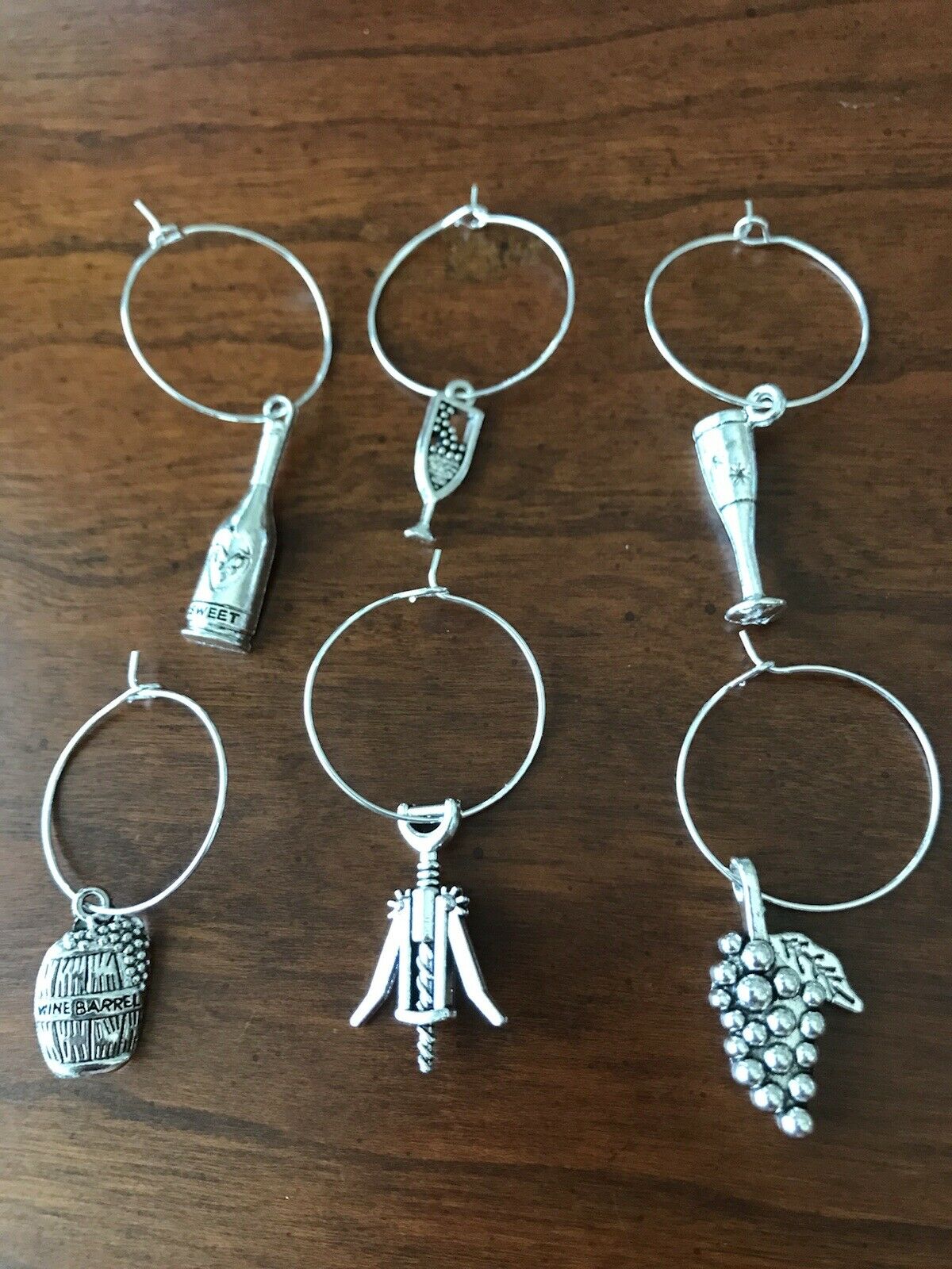 Wine Glass Charms Markers Tags Identification For Stemware. Set Of 6.