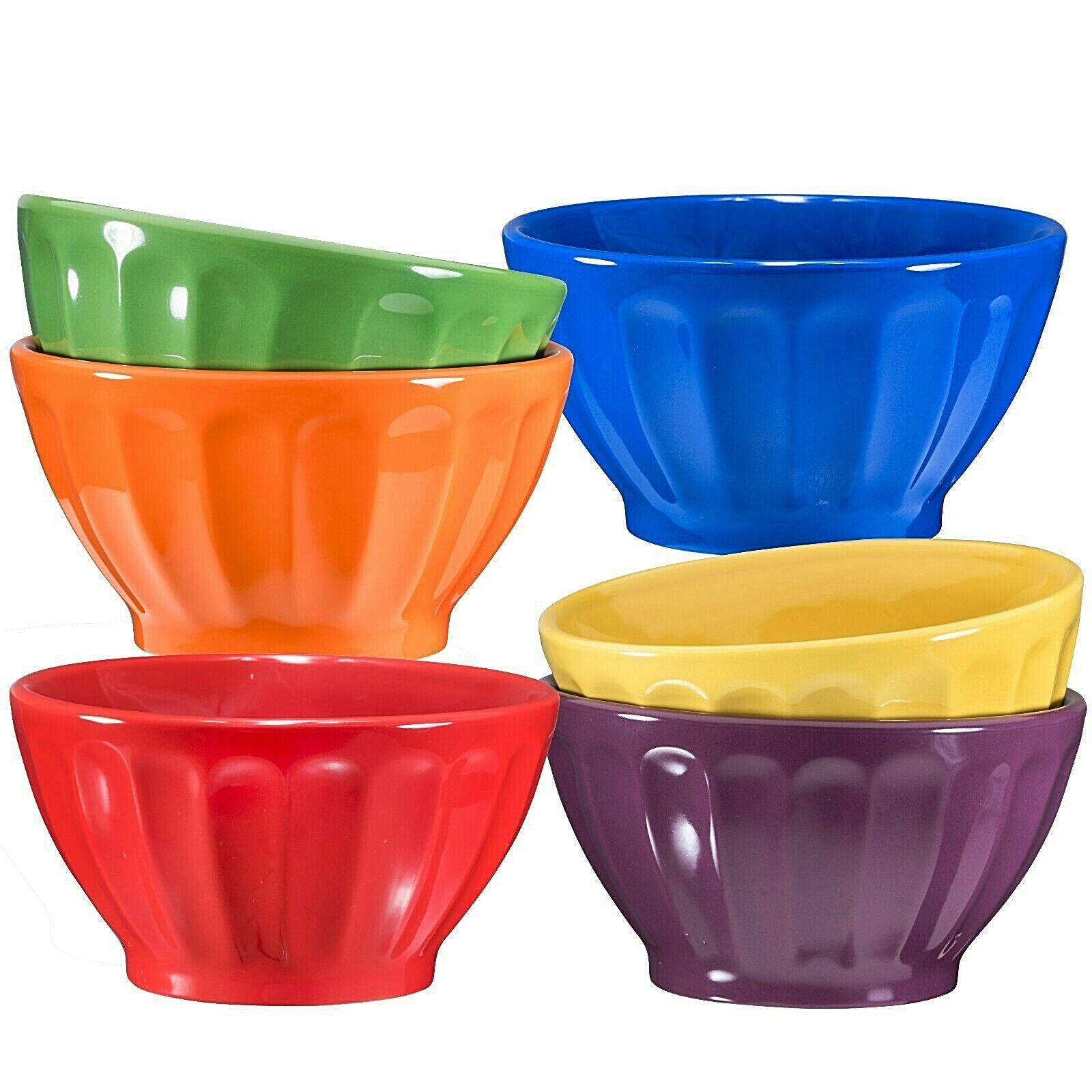 Bruntmor Ceramic Groove Bowls Set Of 6 For Cereal Soup Ice Cream 14 Oz Multi